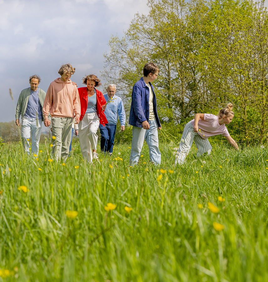 Gezin lopend over grasveld